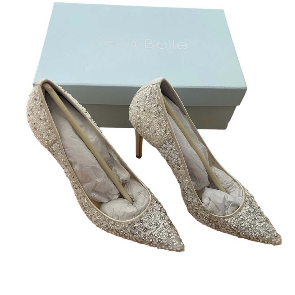 BELLA BELLE Women’s ELSA IVORY
Illusion Mesh Ivory Sequin Heels - Size 9 - Picture 3 of 15